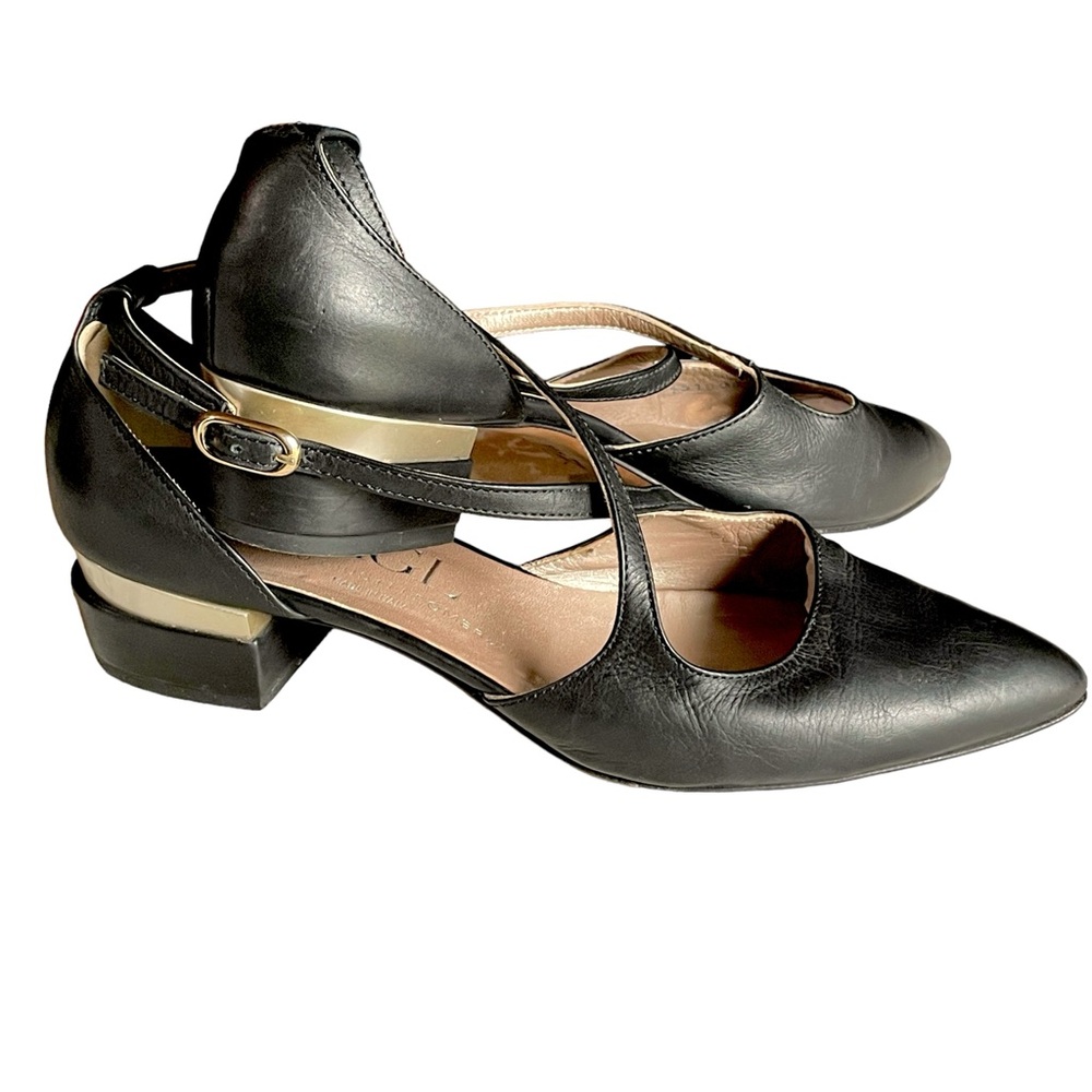 AGL D'Orsay Black Leather Block Crisscross Vamp Strap Ankle Strap Sz 8.5 EU 38.5 - Picture 6 of 16